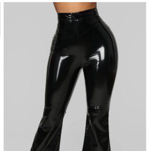 Black Bellbottom Vinyl Pants
